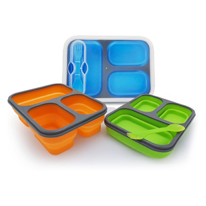 Best Portable <strong>Silicone</strong> Collapsible Kid's <strong>Lunchbox</strong> 3 Compartments American Style Great for School Model Number Baby Packaged Box - Product Image 1
