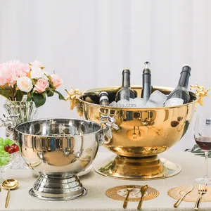 Restaurant party decor premium quality gold antique champagne large metal wine bucket 13.5L stainless steel ice bucket for beer