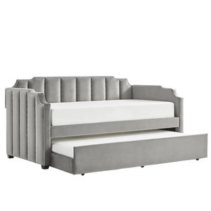 Eigentijds Gestoffeerd Grijs Linnen Stof Gebogen Multifunctioneel Dagbedframe Met Moderne Overkapping - Product Image 1