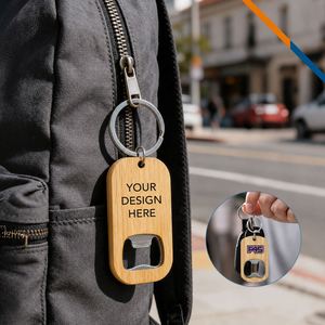 Custom Logo Eco Friendly Bamboo Bottle Opener Keychain Portable Metal Key <b>Ring</b> for Bar and Restaurant Giveaways - Product Image 5