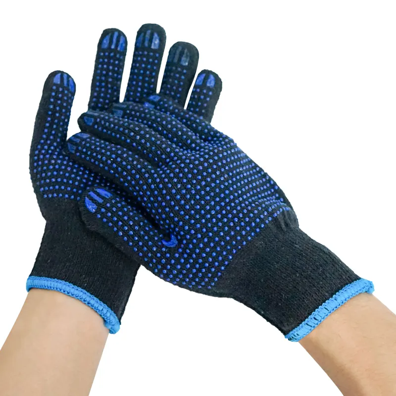 Gants tricotés en coton avec perles en PVC bleu marine gants en latex de coton à main industriels de travail de sécurité