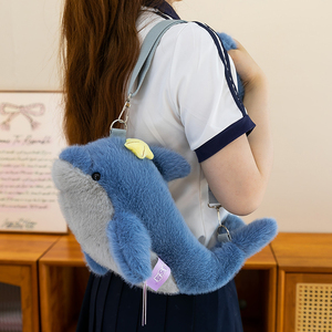 Sac bandoulière en peluche Dauphin Bleu en gros, sac à main doux et mignon avec décor étoile, motif animal, pour filles, cadeau d'anniversaire, voyage, 40 cm - Product Image 2