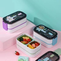 Boîte à lunch double couche en acier inoxydable avec couvercle en plastique, contenants de stockage alimentaire mignons et adaptés aux enfants, sans BPA
