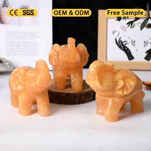 Nouvelle arrivée, sculpture d'éléphant en calcite jaune naturelle, sculptures en cristal, statue d'animal pour la décoration - Product Image 1
