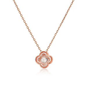 Moda di lusso trifoglio con diamanti <span class=keywords><strong>ciondolo</strong></span> in acciaio inossidabile collana in oro rosa con zircone cubico gemma <span class=keywords><strong>quadrifoglio</strong></span> pendente da donna - Product Image 1