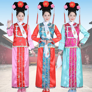 Vestido Hanfu de la dinastía Qing china, disfraz de princesa con perlas, ropa con bandera mandarina, vestido de danza folclórica con estampado exquisito de flores - Product Image 2