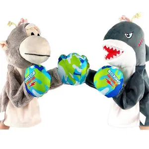 Samtoy Interactive Fun Boxer Toy Punching PK Plush Boxing Cartoon Shark Monkey Fabric Kids Hand Puppet Toy with Soothing Music