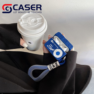 Étui pour écouteurs en forme de disque CD bleu tendance pour <span class=keywords><strong>Airpodspro</strong></span> 1/2/3, étui pour écouteurs irrégulier, cordon, boucle de fixation, accessoire antichoc - Product Image 3