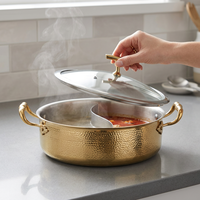 Marmite à soupe en acier inoxydable 304 au design moderne, finition martelée dorée, avec couvercle en verre trempé, compatible lave-vaisselle et cuisinière à induction