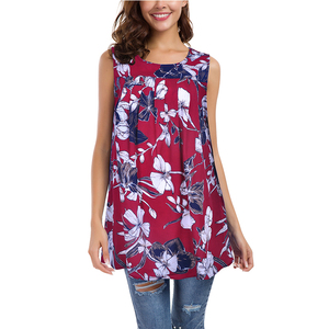 Ultimo Design logo personalizzato 100% poliestere semplice Casual donna senza maniche plissettato ufficio camicetta Top vendita calda - Product Image 2