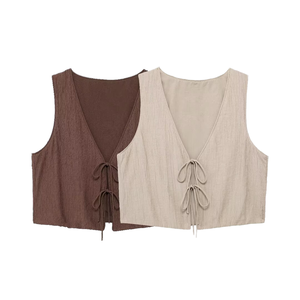 EHRI OEM Camiseta sin mangas para mujer con cuello en V profundo, holgada, informal, transpirable, 100% poliéster, ecológica, elástica, con volantes frontales - Product Image 3