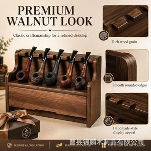 Estante de Almacenamiento para Pipas de Madera, Exhibidor de Madera Sólida con Cajón para Colección de Pipas de Tabaco, Organización de Escritorio - Product Image 3