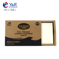 Feuilles de lessive écologiques 80 lavages 40 feuilles sans bidon en plastique Faible mousse Ingrédients hautement actifs Pour vêtements