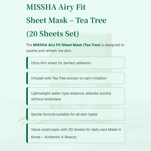 For Airy Fit Tea Tree Extract Face Sheet Mask 20 pièces Set pour l'exportation mondiale Tous les types de peau Apaisant Hydratant Vente en gros - Product Image 3