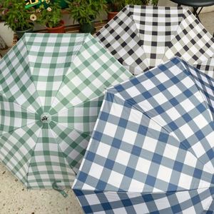 Parapluie promotionnel léger et coupe-vent, mini, pliable en 3 sections, anti-UV, motif Gingham Japandi, vente en gros, offre spéciale - Product Image 2
