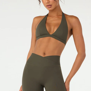 Nuevo Sujetador Deportivo Halter Sólido de Alta Calidad para Mujer, Suave como <span class=keywords><strong>la</strong></span> Mantequilla, Elástico, con Copas Extraíbles, Soporte Ligero, Top de <span class=keywords><strong>Yoga</strong></span> - Product Image 1