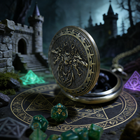 Ensemble de dés de jeu de rôle polyédriques miniatures en acrylique, 7 pièces, avec motif Cthulhu antique en relief, style montre de poche, et étui de rangement portable en métal avec chaîne