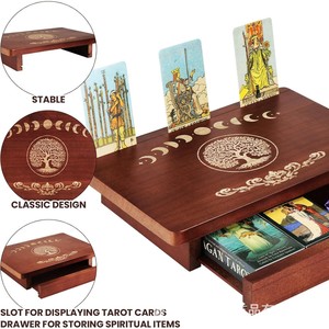 Wooden Tarot Card Holder With Drawer <b>Moon</b> Phase Design <b>Crystal</b> Storage Box For Tarot Cards And Accessories Display Rack - Product Image 5
