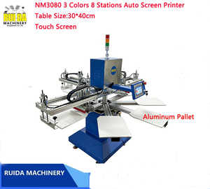 เครื่องพิมพ์สกรีนอัตโนมัติแบบหมุน <span class=keywords><strong>3</strong></span> สี 8 สถานี ขนาดพาเลท 30x40 ซม. สำหรับพิมพ์ผ้า เสื้อผ้า และกระเป๋า - Product Image 2