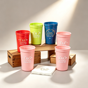 Gobelets en plastique PP transparent rigide sans BPA, personnalisables avec logo, 8oz, 10oz, 20oz, gobelets givrés pour mariage avec serviette - Product Image 1