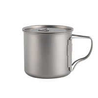 Tasse en titane écologique pour l'extérieur, bouteille d'eau de camping, mug en titane pur, équipement de boisson pour la randonnée, ustensiles de cuisine de voyage, couvercle pliable