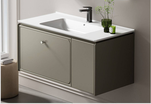 Meubles d'hôtel modernes Vasques de salle de bain murales réglables en <span class=keywords><strong>hauteur</strong></span> sans couture Miroir de salle de bain LED Caisson en contreplaqué Acier inoxydable - Product Image 4