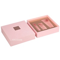 Boîte cadeau rigide rose de luxe avec impression personnalisée, couvercle et base, emballage recyclable pour cosmétiques et soins de la peau avec insert en plastique