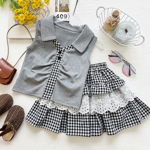 Top Senza Maniche con Colletto a Quadretti Leggero e Traspirante per Bambine, Outfit Estivo Casual per Tutti i Giorni - Product Image 1