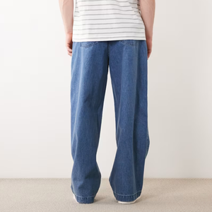 Jean baggy vintage bleu moyen pour homme, taille haute, coupe droite, collection Printemps-Été 2026, le plus vendu - Product Image 3