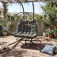 Fauteuil suspendu double en rotin tressé pour patio, avec support, pour enfants et adultes, ensemble de mobilier d'extérieur, hamac de relaxation pour jardin