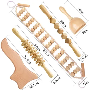 Wooden Massage Tools Wood Tool Stainless Steel Guasha Massager Wood Therapy Massage Tools Set Guasha Roller Set