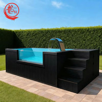 Grande piscine hors sol en fibre de verre de 20 pieds ou 40 pieds avec conteneur d'expédition, en WPC, en bois, en verre acrylique, avec terrasse, pour jardin et extérieur