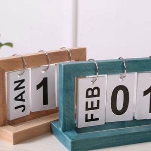 Wooden Perpetual Calendar Flip Month Date Display Desktop Schedule Daily Planner Office Home <b>Decoration</b> Photography Props Gifts - Product Image 5