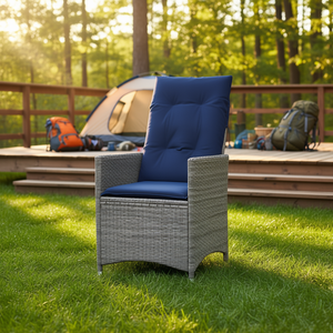 Silla Reclinable de Ratán Sintético Gris para Patio con Cojines, Muebles de Jardín para Exteriores - Product Image 2