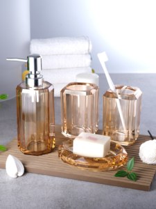 Juego <span class=keywords><strong>de</strong></span> 4 Accesorios <span class=keywords><strong>de</strong></span> Baño Modernos <span class=keywords><strong>de</strong></span> Acrílico, Cristalino y Transparente, PMMA, Vaso para Cepillos <span class=keywords><strong>de</strong></span> Dientes, Dispensador <span class=keywords><strong>de</strong></span> Loción, Artículos <span class=keywords><strong>de</strong></span> Baño - Product Image 2