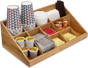 Accessoires de bar à café en bambou personnalisés, organiseur de station à café, porte-sachets de thé, support pour dosettes de café. - Product Image 1