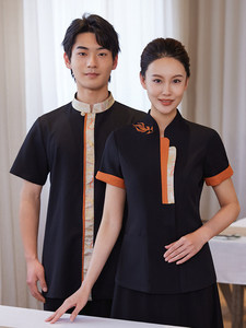 Nouvelle Collection Printemps-Été 2025 Billion Long Spring Summer, Tunique de barman à manches courtes en soie brodée chinoise Koi, pour personnel d'hôtellerie, de <span class=keywords><strong>restauration</strong></span>, de restaurants de fondue et de salons de thé - Product Image 2