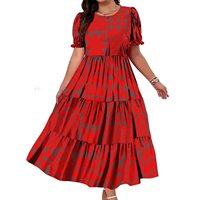 Robe longue dégradée vert citron turquoise personnalisée, style tribal polynésien, à volants, manches courtes bouffantes, ample et fluide, pour femme, idéale pour les fêtes ou tenue décontractée