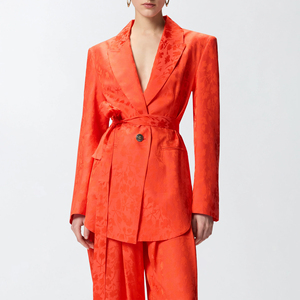 Elegante Completo Casual da Donna 2 Pezzi: Top e <span class=keywords><strong>Pantaloni</strong></span> a Gamba Dritta <span class=keywords><strong>con</strong></span> Maniche Lunghe, Motivo Tinta Unita in Tessuto Pettinato - Product Image 2