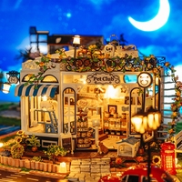 IIECREATE K-1065 Pet Club Kit de maison miniature DIY pour adultes, puzzles en bois 3D et modèle lumineux, maison de poupée