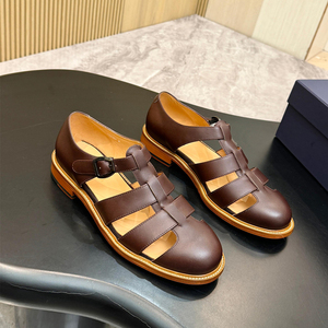 Sandales romaines de <span class=keywords><strong>luxe</strong></span> originales pour hommes, style italien, multicolores, à bout fermé, avec boucle, découpées, en <span class=keywords><strong>cuir</strong></span>, décontractées, plates, pour l'été, taille 48 - Product Image 3