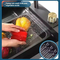 OEM FSH 2025 Évier de cuisine moderne en acier inoxydable Robinet intelligent Bassin Lave-vaisselle Deux trous Montage sur robinet noir Matériau de la valve en laiton