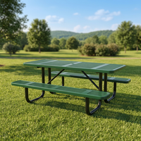 Ensemble table et chaises rectangulaires en métal assemblées, multicolores, 72 pouces, style moderne, pour pique-nique extérieur, avec trou pour parasol, pour usage en hôtel et cour.