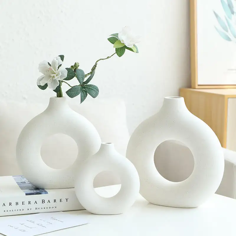 Home Decor Farmhouse Unique Modern Nordic Elegant White Round Flower vasi in ceramica con campione gratuito