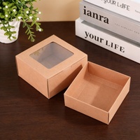 Boîte cadeau carrée avec couvercle fenêtré transparent, présentoir pour bonbons et pâtisseries, boîte pliable en papier kraft découpée