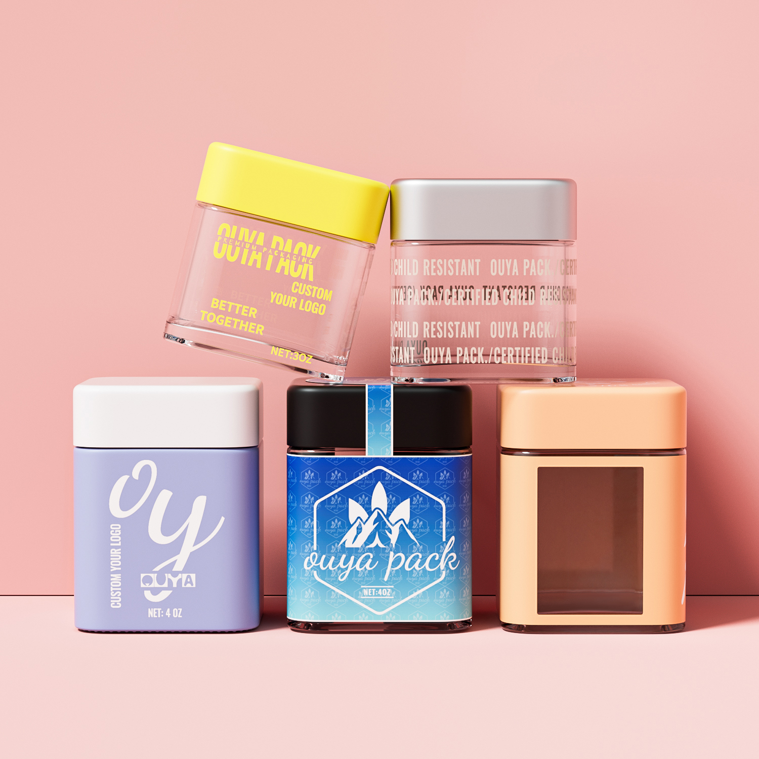 Child Resistant Thick Wall Clear CR Glass Jar 3oz Square Glass Jar Food Grade Smell Proof Container for 3.5g Flowers