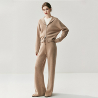 Haute qualité couleur unie laine cachemire ensemble femmes fermeture éclair cachemire mélange Cardigan ample cachemire pantalon femmes vêtements 2 pièces ensemble