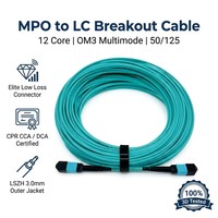 Kabel Patch Fiber Optik Wanbao Low Loss 12 Core OM3 Multimode MPO-MPO Aqua LSZH 3.0mm 40G 100G untuk Interkoneksi Pusat Data, Garansi 1 Tahun