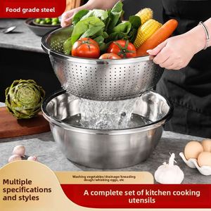Grand bac de lavage et d'assaisonnement en acier inoxydable, multi-usages pour légumes, batteur à œufs, pétrin et préparation du riz en cuisine - Product Image 2