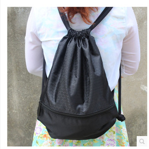 Mochila con cordón ajustable, bolsa deportiva, saco de gimnasio, mochila de entrenamiento con bolsillo frontal con cremallera - Product Image 3